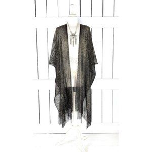 Black gold metallic mesh kimono cover up fringe jacket READY TO SHIP